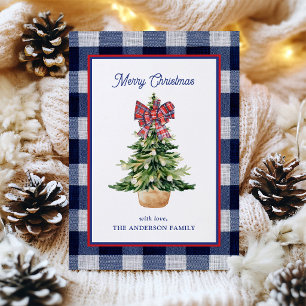 Frohe Weihnachten Blau Weiß Gingham Karo-Schleife