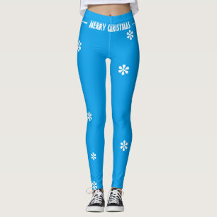 Frohe Weihnachten Blau Weiße Schneeflocken Leggings