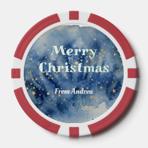 Frohe Weihnachten Blau Weiße Sterne Wasserfarbe Ge Pokerchips