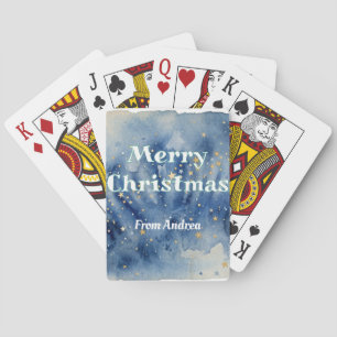 Frohe Weihnachten Blau Weiße Sterne Wasserfarbe Ge Spielkarten