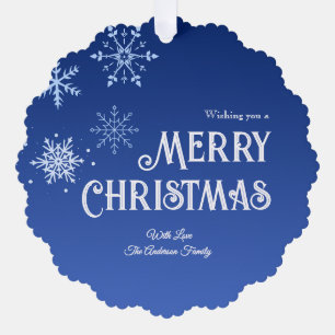 Frohe Weihnachten Blaue moderne Schneeflocke Ornament Karte