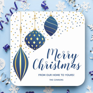 Frohe Weihnachten Blaue Ornamente Feiertag Quadratischer Aufkleber