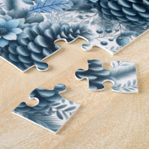 Frohe Weihnachten Blaue Pinienzapfen  Puzzle