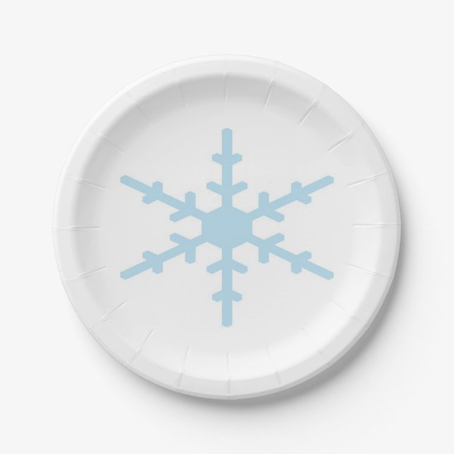 Frohe Weihnachten - blaue Winterschneeflocke Pappteller (Vorderseite)