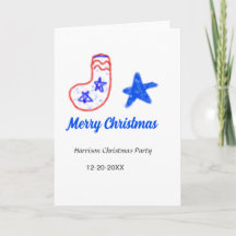 Frohe Weihnachten blauer Stern rote Strümpfe Name