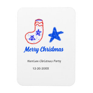 Frohe Weihnachten blauer Stern rote Strümpfe Name Magnet