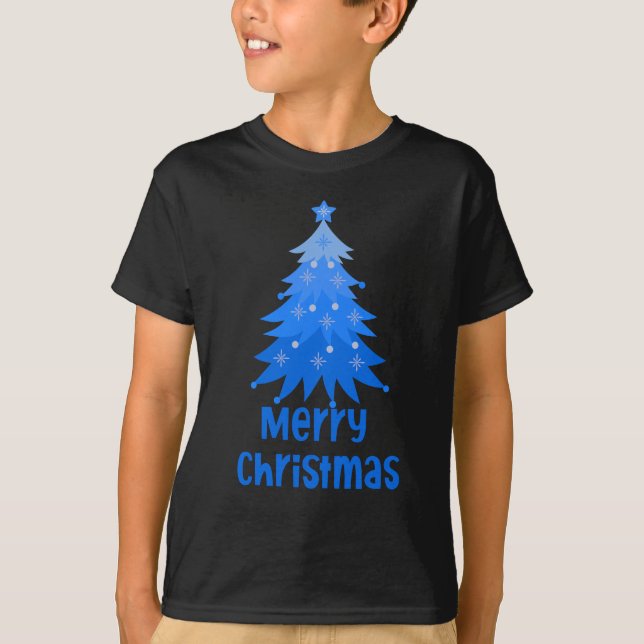 Frohe Weihnachten Blauer Tree T-Shirt (Vorderseite)