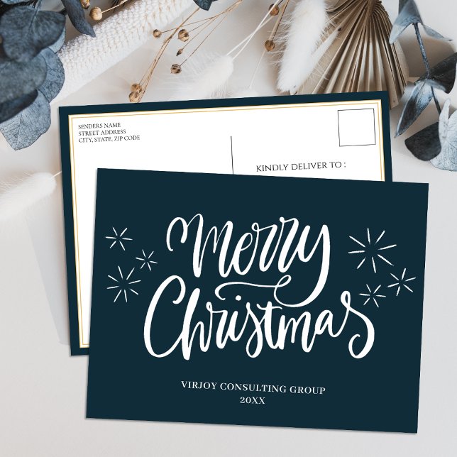 Frohe Weihnachten Blue Calligraphy Business Modern (Von Creator hochgeladen)