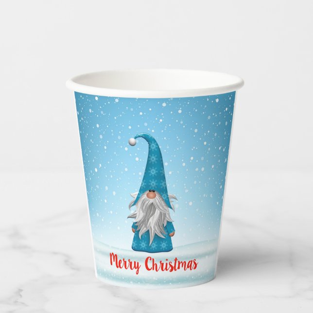 Frohe Weihnachten Blue Gnome Pappbecher (Vorderseite)