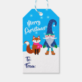 Frohe Weihnachten Blue Gnome und Niedlich Fox Weih Geschenkanhänger