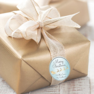 Frohe Weihnachten Blue Gold Santa Reindeer Sleight Runder Aufkleber