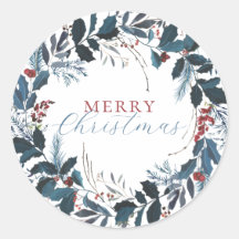 Frohe Weihnachten Blue Green Holly Watercolor