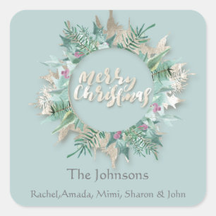 Frohe Weihnachten Blue Mint Elfenbeinferien Holida Quadratischer Aufkleber
