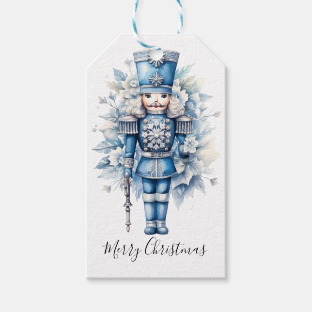 Frohe Weihnachten Blue Nutcracker Geschenkanhänger (Vorderseite)