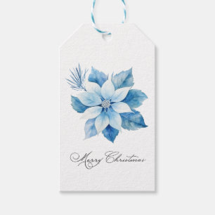 Frohe Weihnachten Blue Poinsettia Geschenkmarke Geschenkanhänger