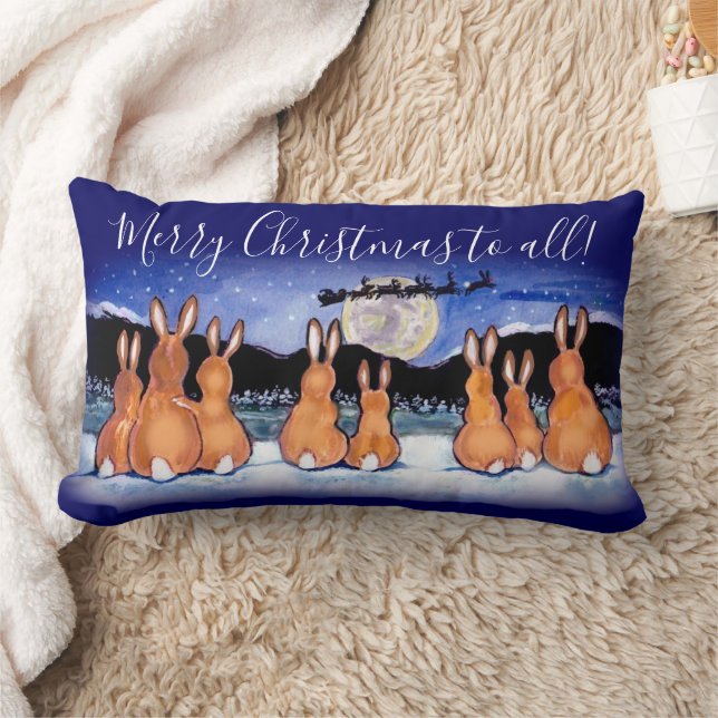Frohe Weihnachten Blue Rabbit Night Scene Sleigh Lendenkissen (Decke)