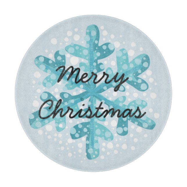 Frohe Weihnachten Blue Snowflake Modern Circular Schneidebrett (Vorderseite)