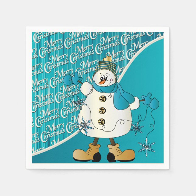 Frohe Weihnachten Blue Snowman Serviette (Vorderseite)