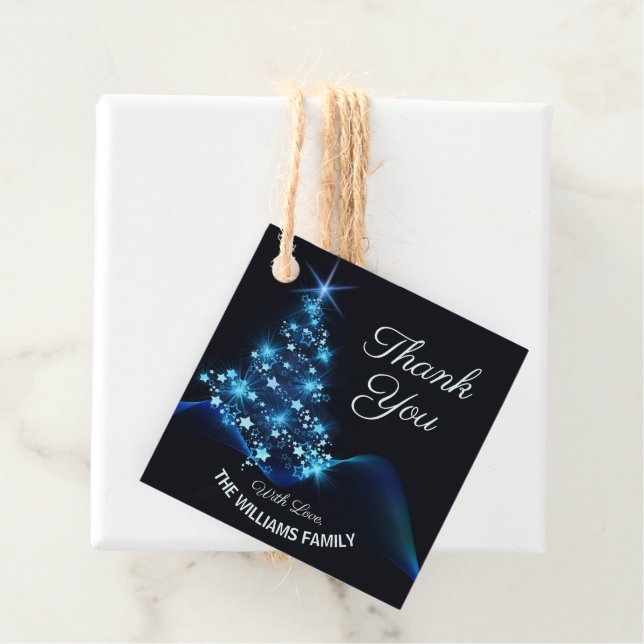 Frohe Weihnachten Blue Tree Stars Urlaub Danke Geschenkanhänger (Beispiel)