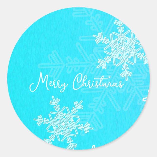 Frohe Weihnachten Blue White Snowflake Minimalisti Runder Aufkleber (Vorderseite)