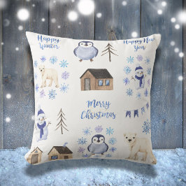 Frohe Weihnachten Blue Winter Holiday Szene Kissen