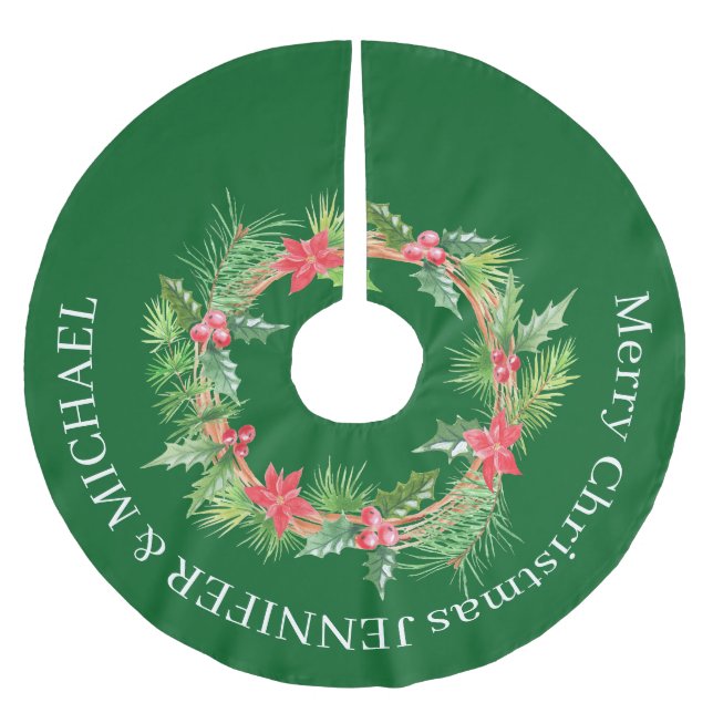 Frohe Weihnachten BLUMEN KRANZ Druck Polyester Weihnachtsbaumdecke (Vorderseite)