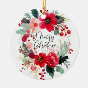 Frohe Weihnachten Blumenkranz Urlaub Keramik Ornament