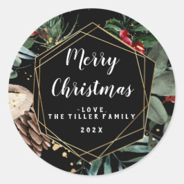 Frohe Weihnachten Blumenrahmen Runder Aufkleber