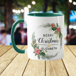 Frohe Weihnachten Blumenschrift und Skript Grün Tasse