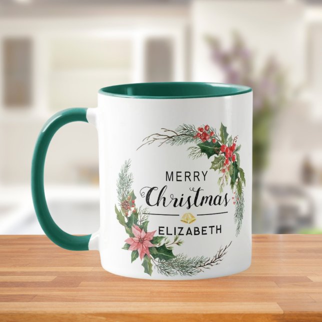 Frohe Weihnachten Blumenschrift und Skript Grün Tasse (Von Creator hochgeladen)