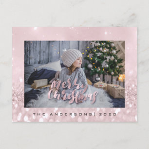 Frohe Weihnachten Blush Gold Spark Foto Glitzer Postkarte