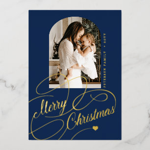 Frohe Weihnachten Bogen Foto echt Navy Gold Folien Feiertagskarte