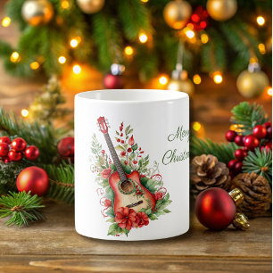 Frohe Weihnachten Boho Gitarre und Blume Tasse