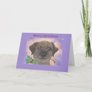 Frohe Weihnachten, Border Terrier Dog & Holly Karte