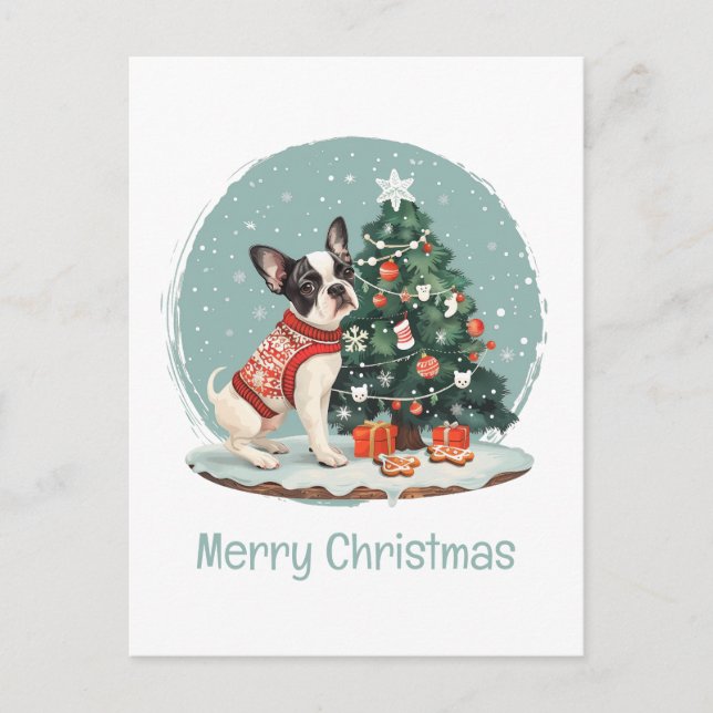 Frohe Weihnachten Boston Terrier Dog (Vorderseite)