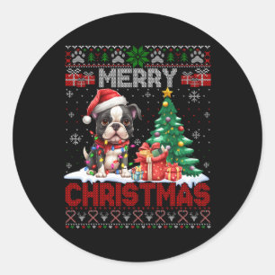 Frohe Weihnachten Boston Terrier Dog liebt Ugly Xm Runder Aufkleber