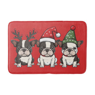 Frohe Weihnachten Boston Terrier Dogs Badematte