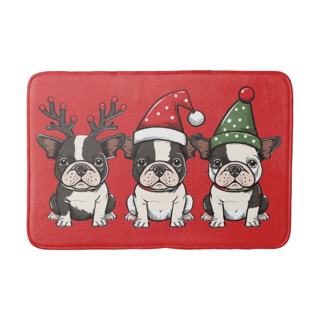 Frohe Weihnachten Boston Terrier Dogs Badematte (Vorderseite)