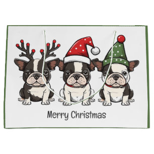 Frohe Weihnachten Boston Terrier Dogs Große Geschenktüte