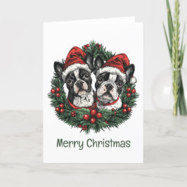 Frohe Weihnachten Boston Terrier Dogs Holiday Wrea