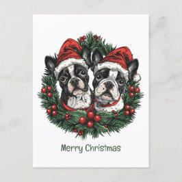 Frohe Weihnachten Boston Terrier Dogs Holiday Wrea Postkarte