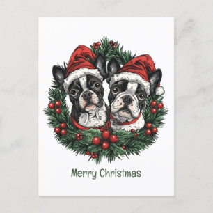 Frohe Weihnachten Boston Terrier Dogs Holiday Wrea Postkarte