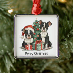 Frohe Weihnachten Boston Terrier Dogs Ornament Aus Metall