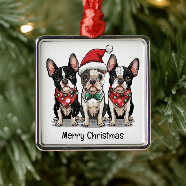 Frohe Weihnachten Boston Terrier Dogs Ornament Aus Metall (Baum)
