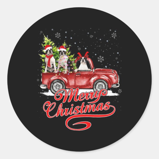 Frohe Weihnachten Boston Terrier Dogs Santa Reinde Runder Aufkleber (Vorderseite)