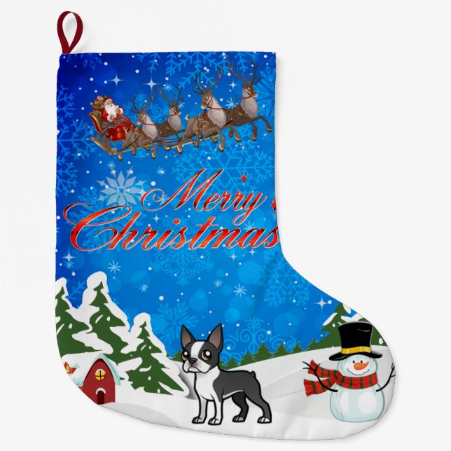 Frohe Weihnachten Boston Terrier Großer Weihnachtsstrumpf (Vorderseite)