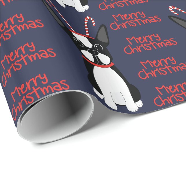  Frohe Weihnachten! Boston Terrier Wrapping Paper Geschenkpapier (Rolleneckpunkt)