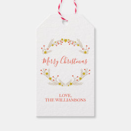 Frohe Weihnachten botanische Feiertage Wreath Kraf Geschenkanhänger