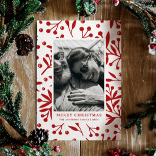 Frohe Weihnachten. Botanisches Foto Roter Winter Feiertagskarte