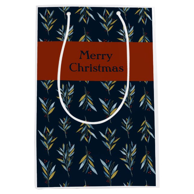 Frohe Weihnachten Botany Bouquets Pattern Geschenk Mittlere Geschenktüte (Vorderseite)